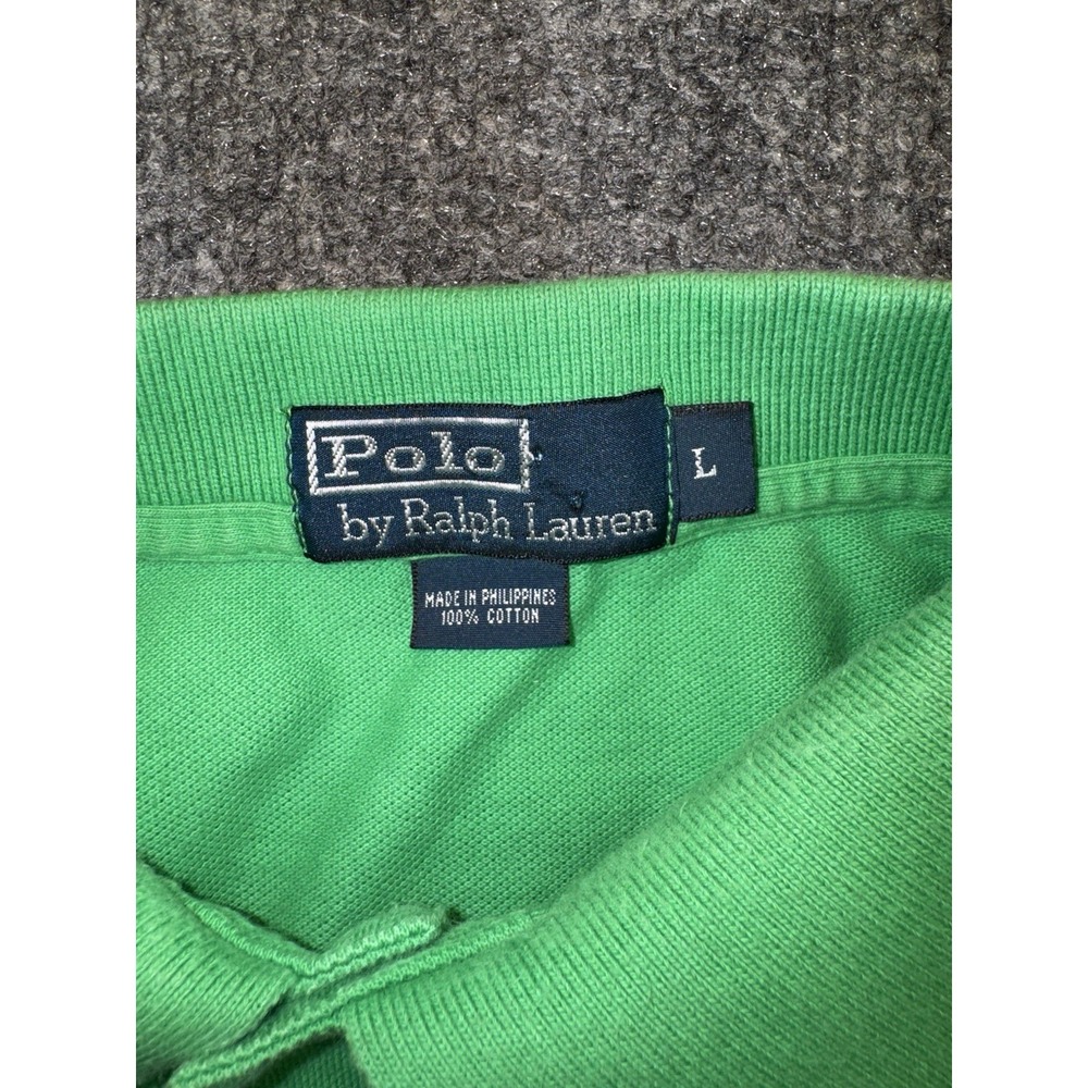 Vintage Polo Ralph Lauren Men's Large Green Pink Pony 100% Cotton Polo Shirt - Picture 5 of 8